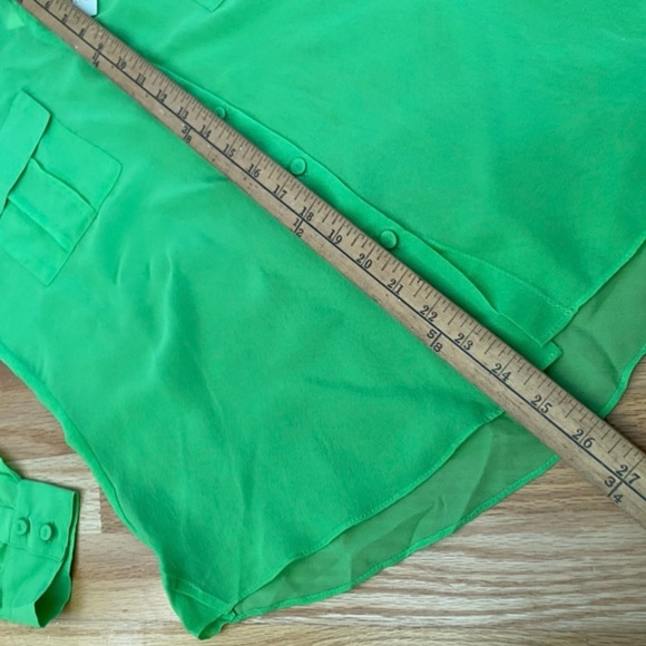 Erin Fetherston Neon Vibrant Green Button-Up Silk Blouse NWT Sz Small - Picture 9 of 11
